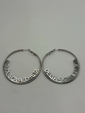 Delta Sigma Theta "DST" "Silver Hoop Letter Earrings (2.5")